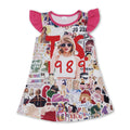 Hot pink flutter sleeves sunglasses singer girls dresses