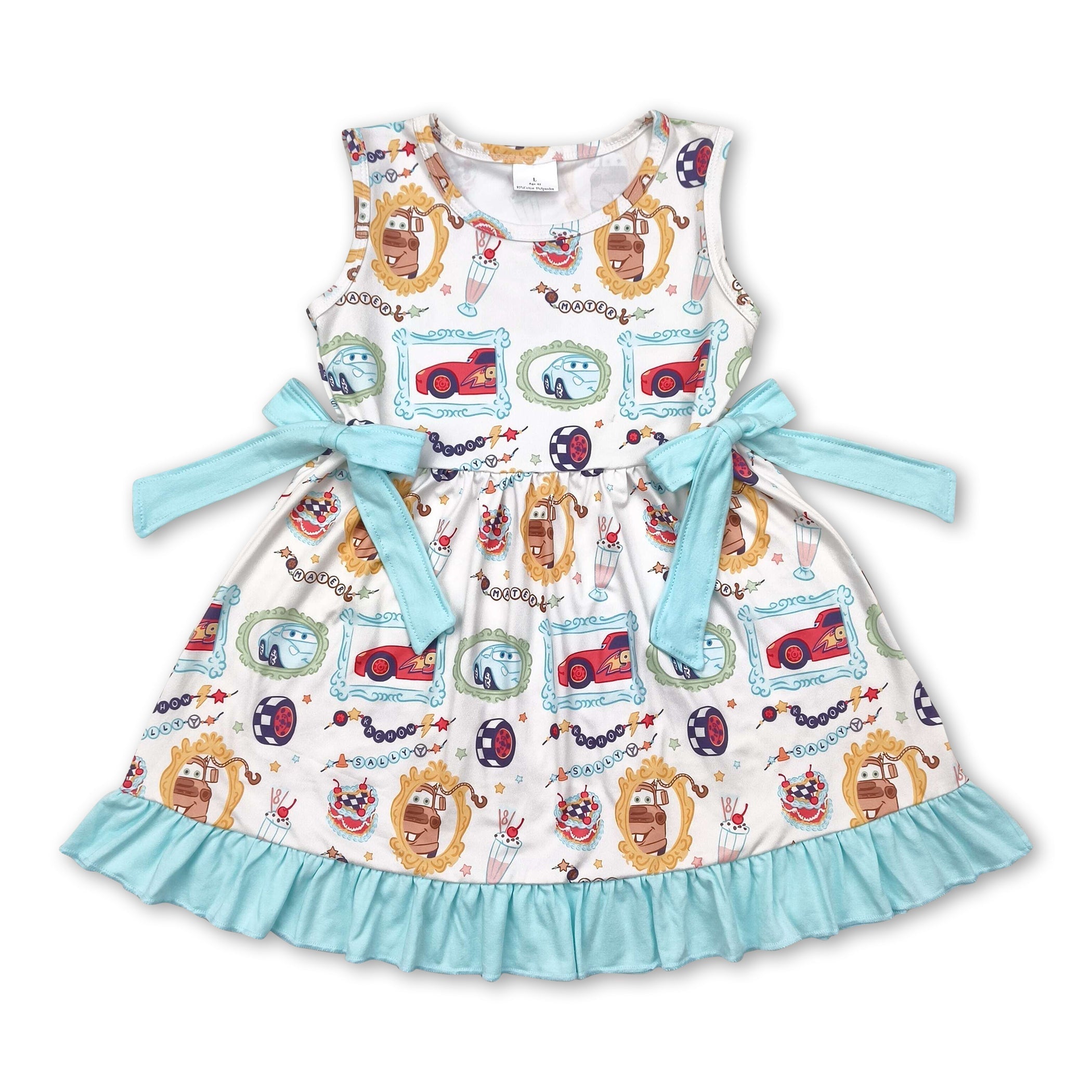 Sleeveless cars cakes floral kids girls dresses