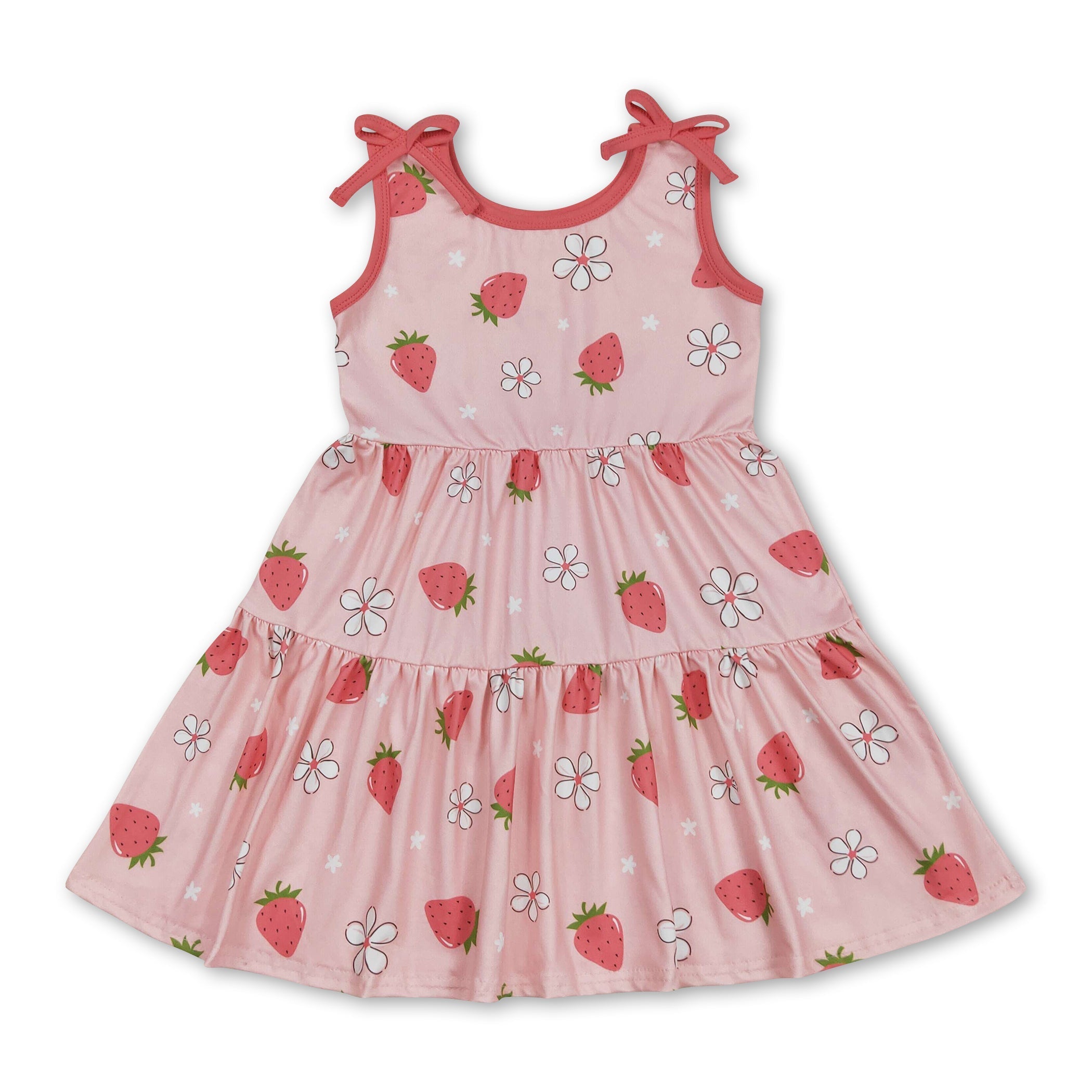 Sleeveless strawberry floral baby girls patchwork dress