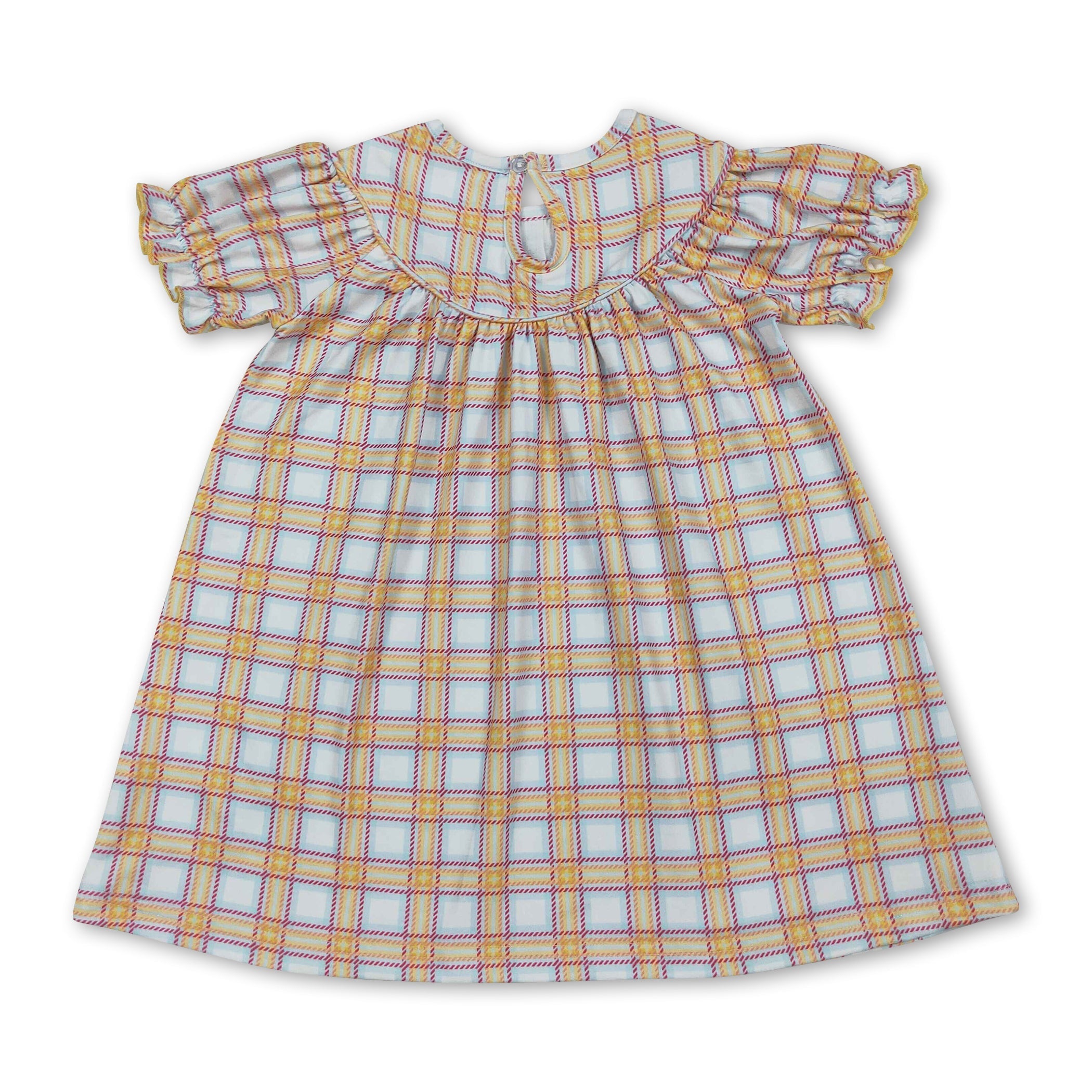 Cow tractor plaid short sleeves farm girls dresses