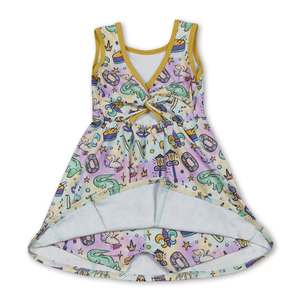 Sleeveless tie dye kids girls Mardi Gras athletic dress