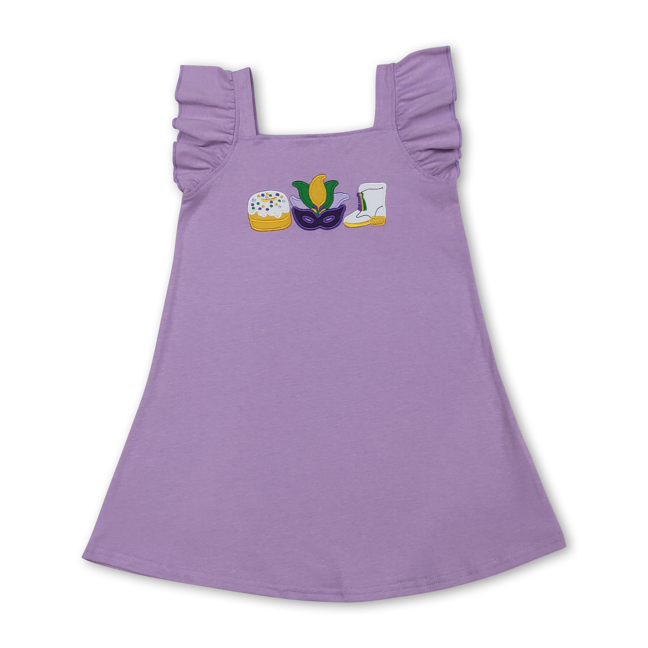 Lavender donut boots embroidery girls Mardi Gras dress