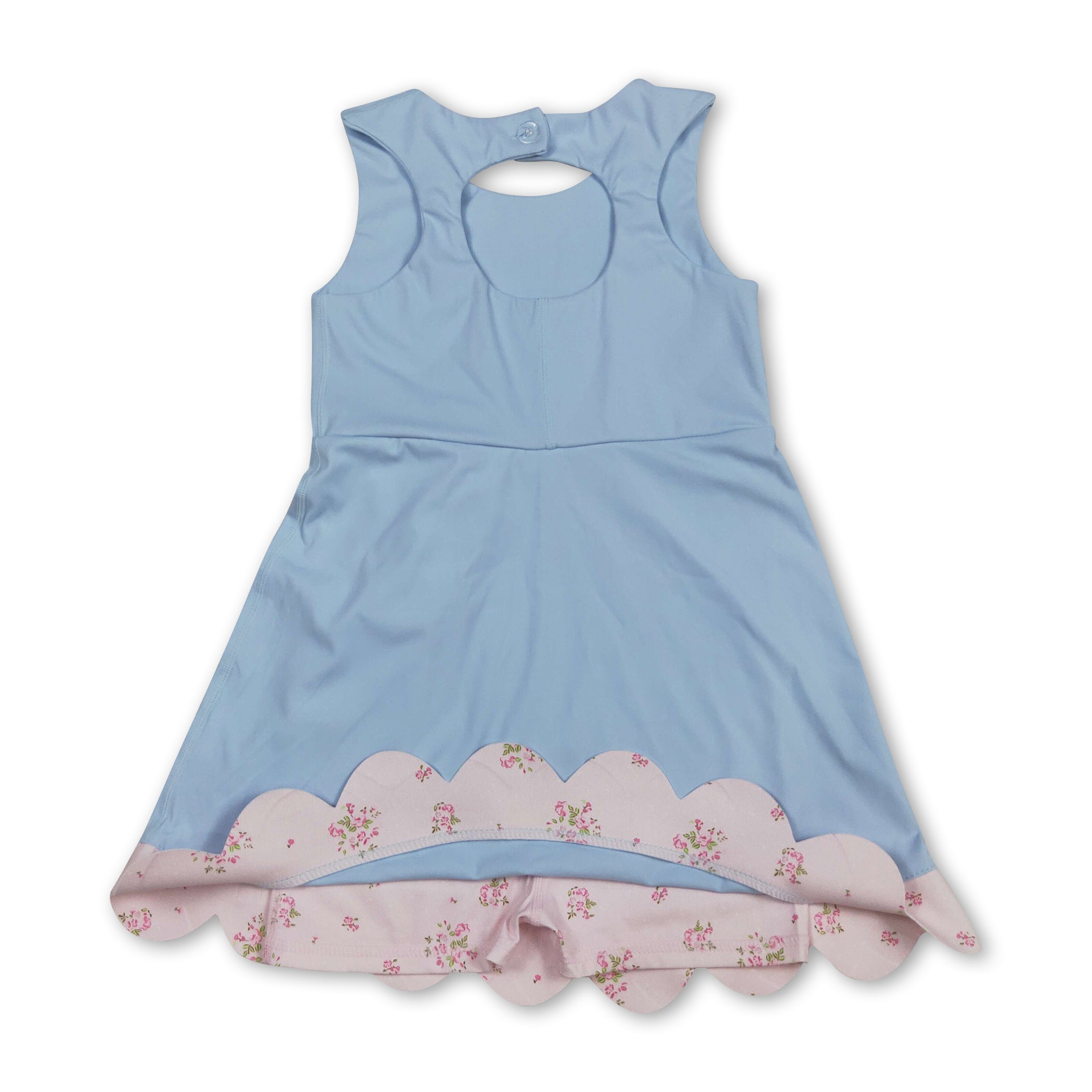 Sleeveless floral bow light blue kids girls summer athletic dress