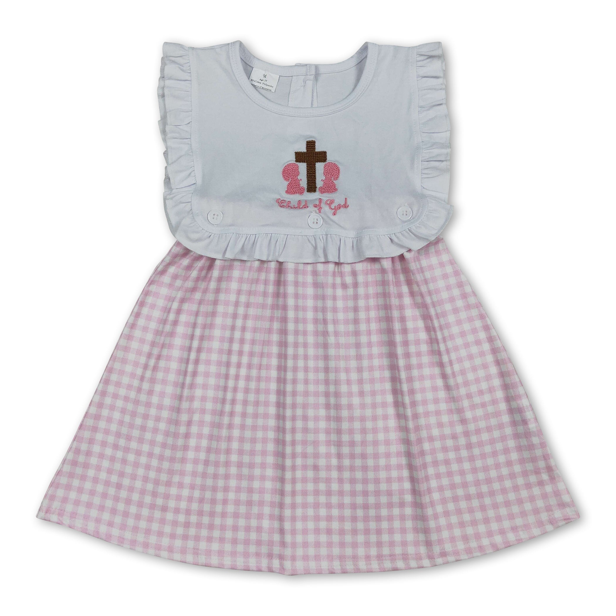 Child of god cross pink plaid girls Easter dresses