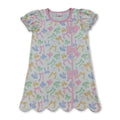 Short sleeves colorful bows scallop girls summer dress