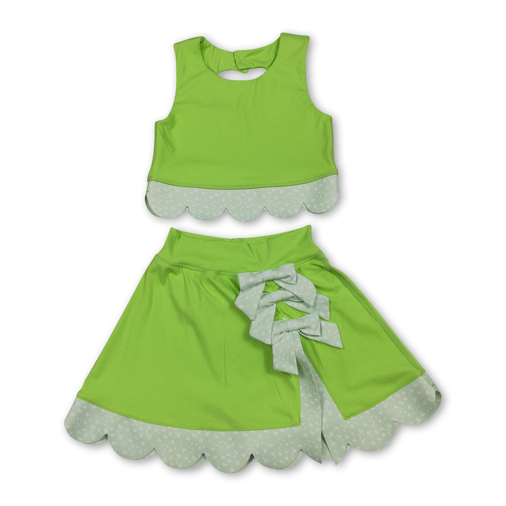Lime green sleeveless bow scallop kids girls active wear set