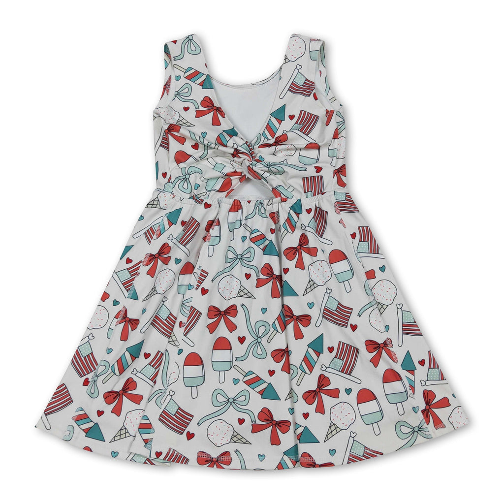 Sleeveless popsicle bow flag girls 4th of july athletic dress