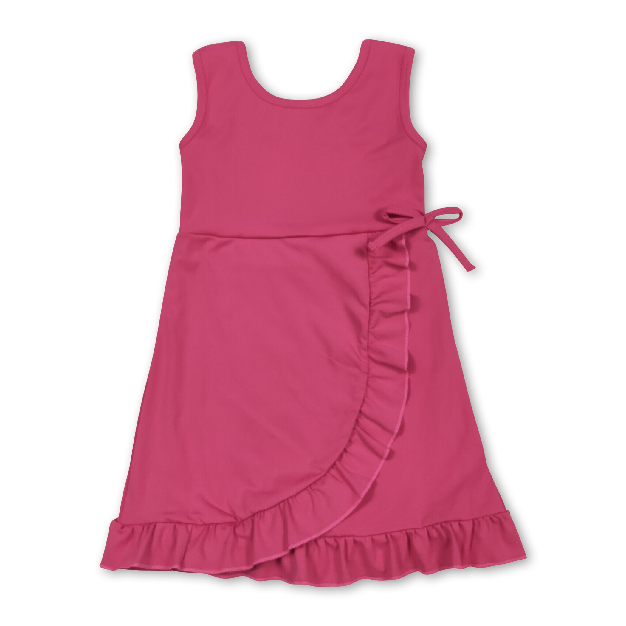 Sleeveless hot pink bow ruffle kids girls summer athletic dress