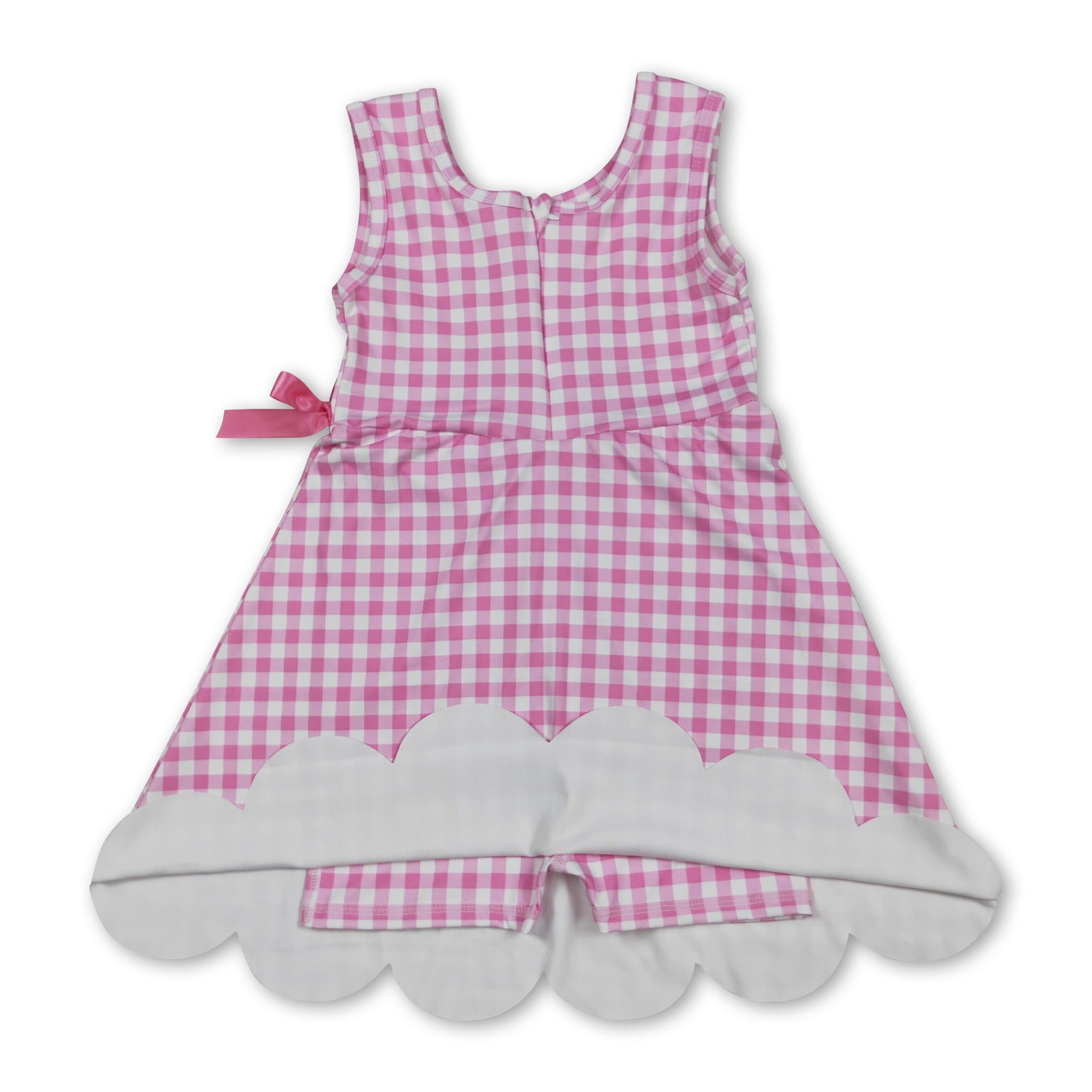 Sleeveless pink plaid scallop kids girls athletic dress