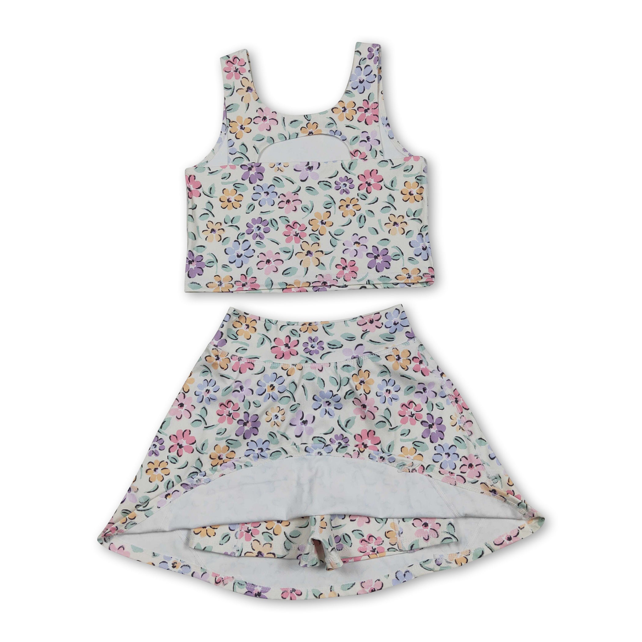 Sleeveless floral kids girls summer activewear set