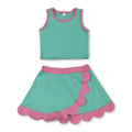 Sleeveless mint pink scallop kids girls active wear set