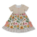 Plaid short sleeves pocket ruffle kids girls summer dress