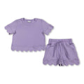 Short sleeves lavender scallop top shorts girls summer outfit