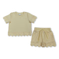 Short sleeves yellow scallop top shorts girls summer outfit