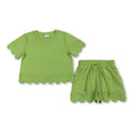 Short sleeves lime green scallop top shorts girls summer outfit