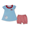 Short sleeves baseball bow tunic stripe shorts girls outfits