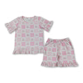 Short sleeves pink bow strawberry kids girls outfits