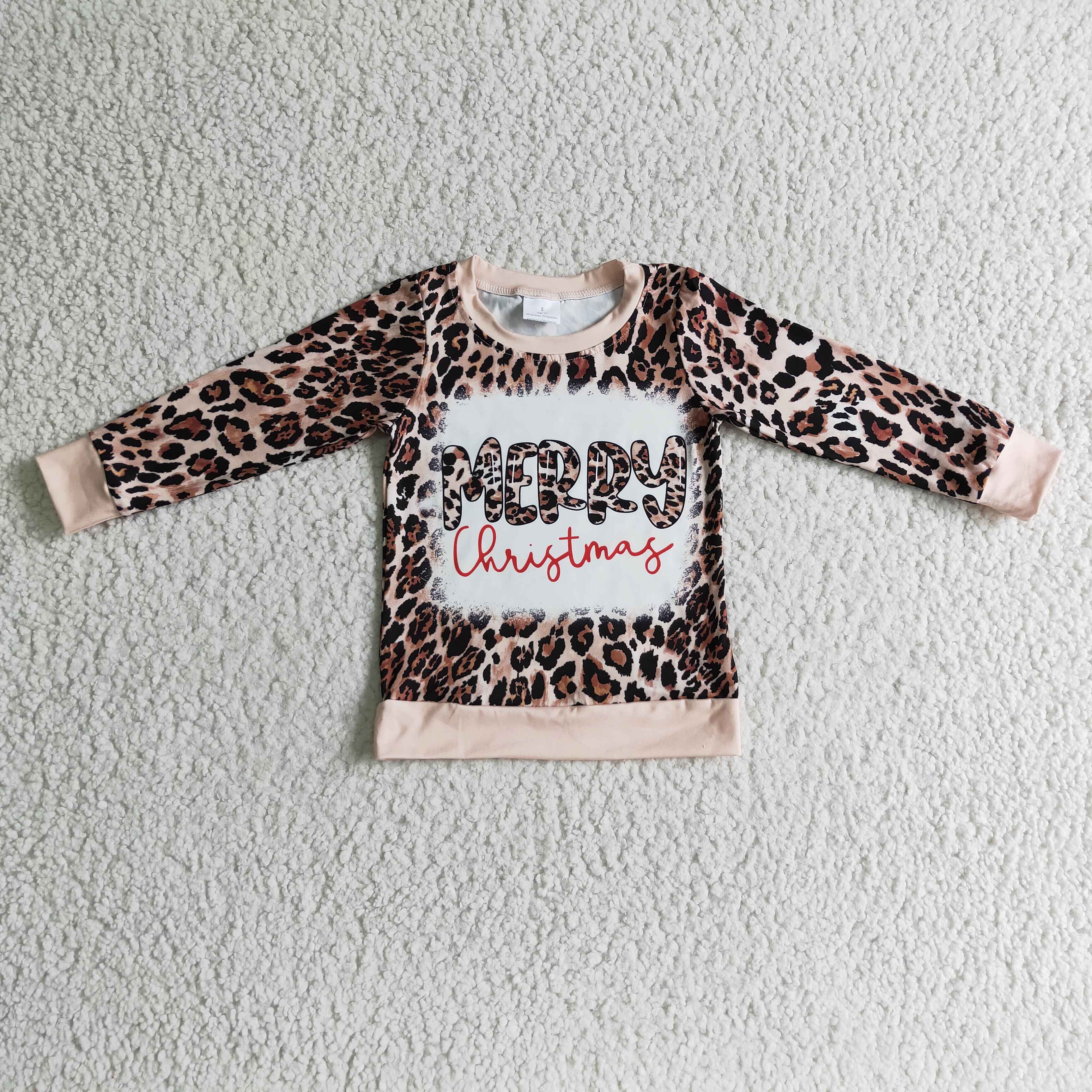 Merry Christmas bleached leoaprd baby girls sweatshirt