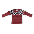 Brown football plaid ruffle kids girls shirt