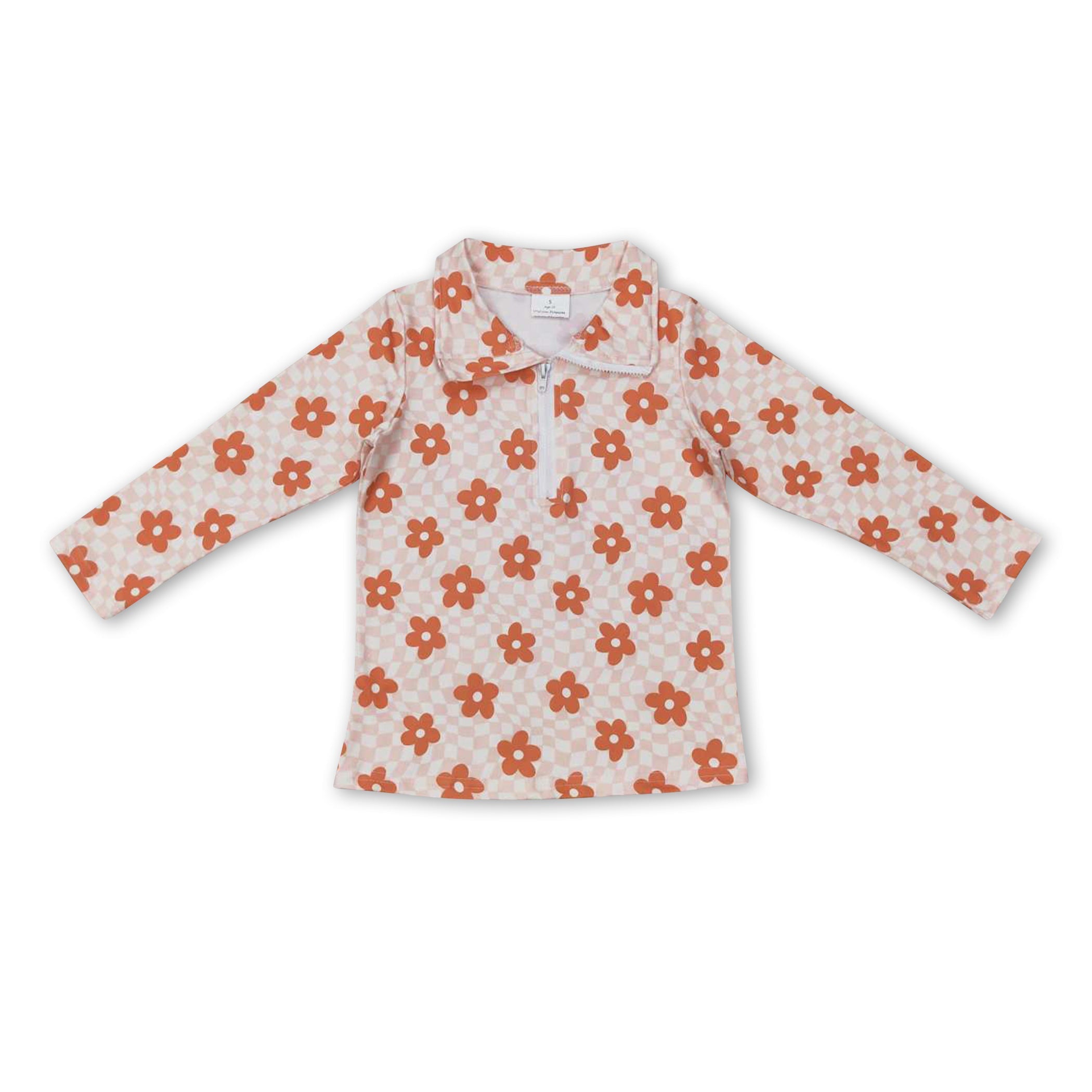 Plaid floral long sleeves kids girls pullover