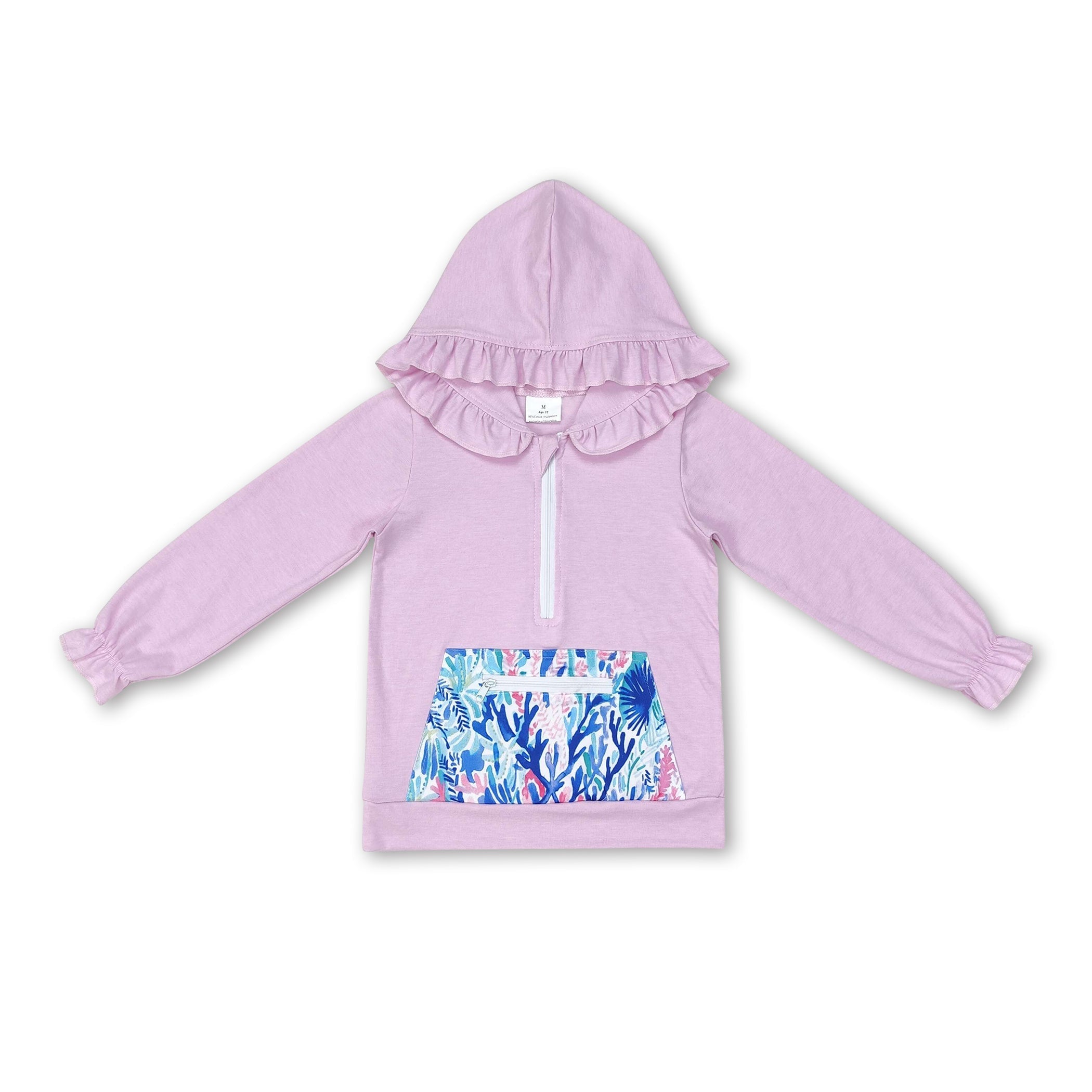Long sleeves lavender watercolor ruffle baby girls hoodie