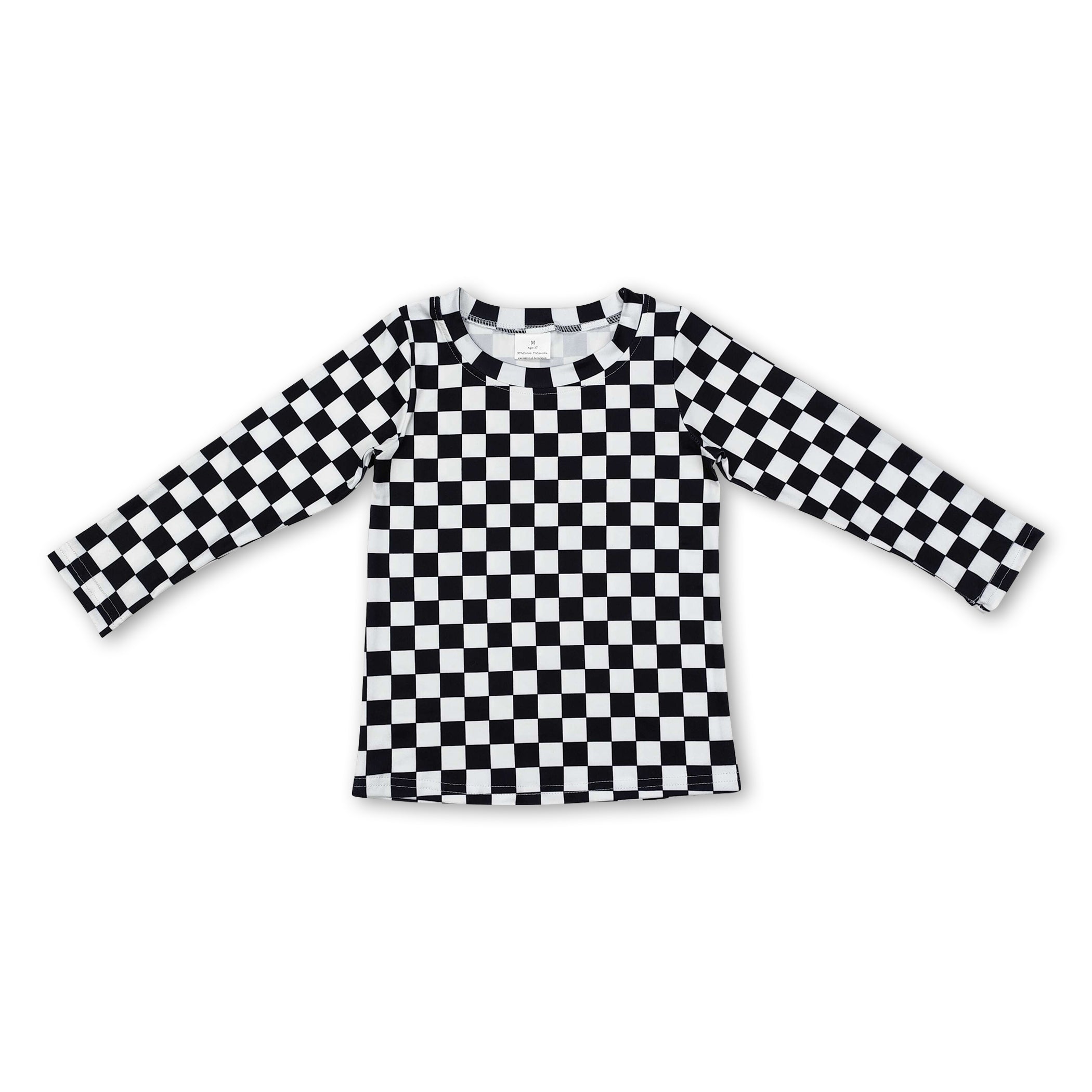 Long sleeves black white plaid kids girls shirt