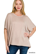 CORDED RIB OVERSIZED SHORT-SLEEVE TOP