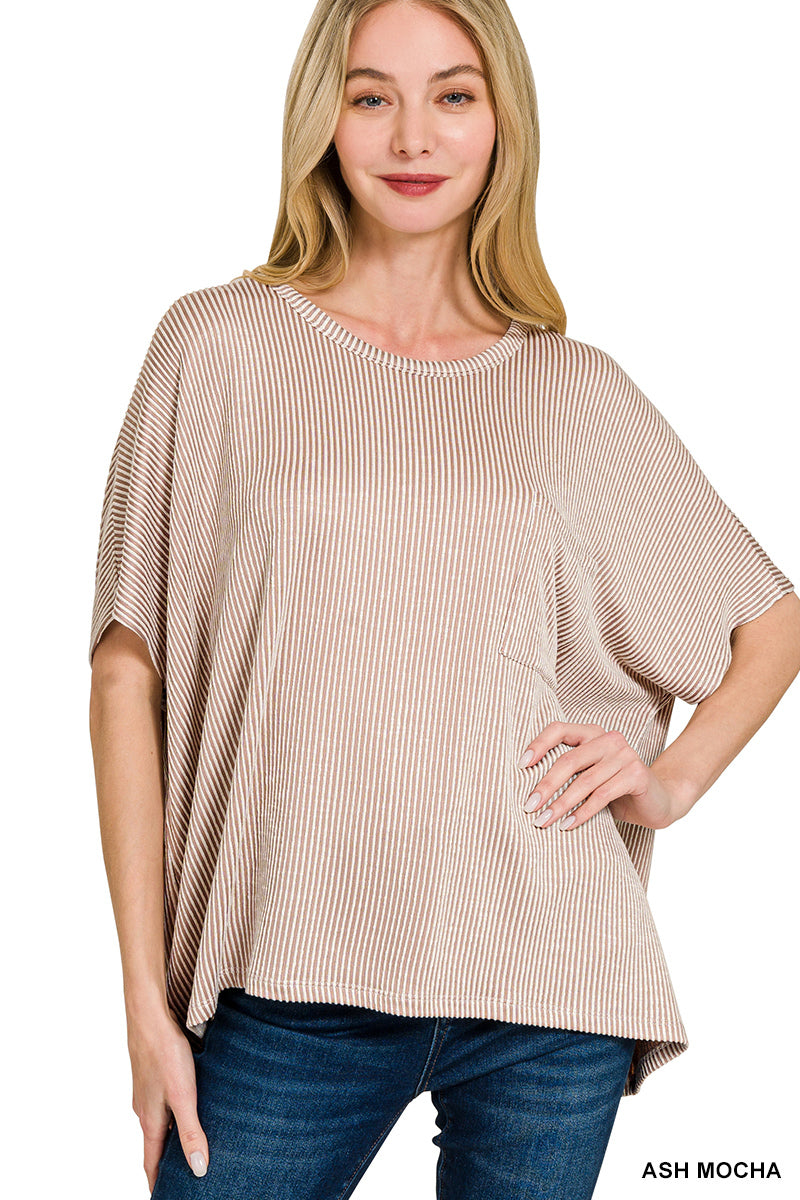 CORDED RIB OVERSIZED SHORT-SLEEVE TOP
