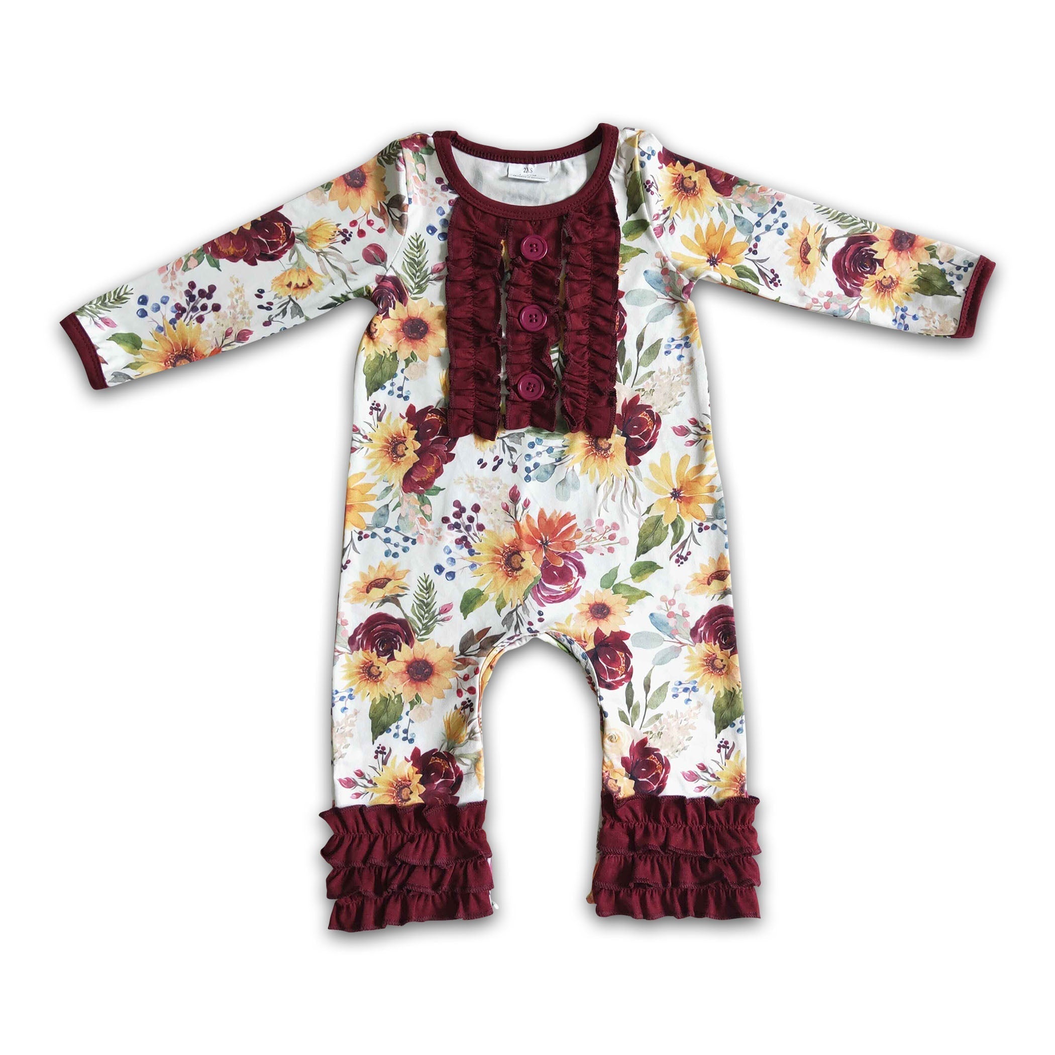 Maroon floral long sleeve baby fall romper