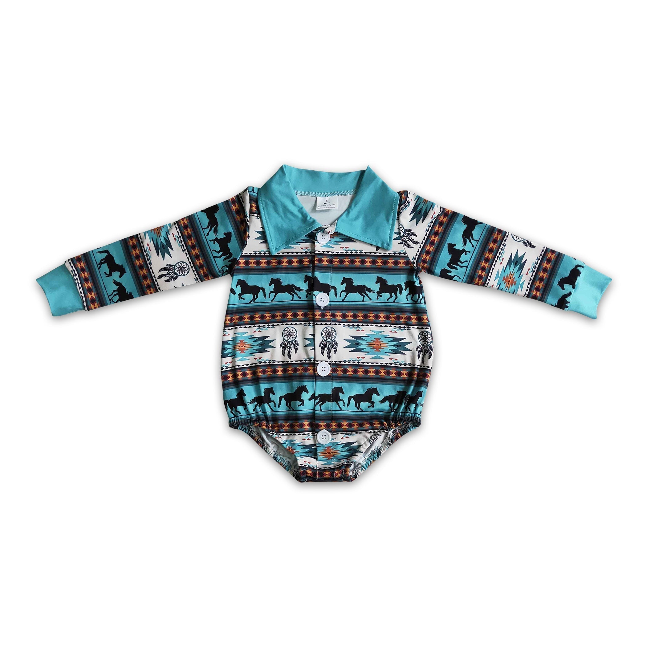 Horse aztec baby boy western romper