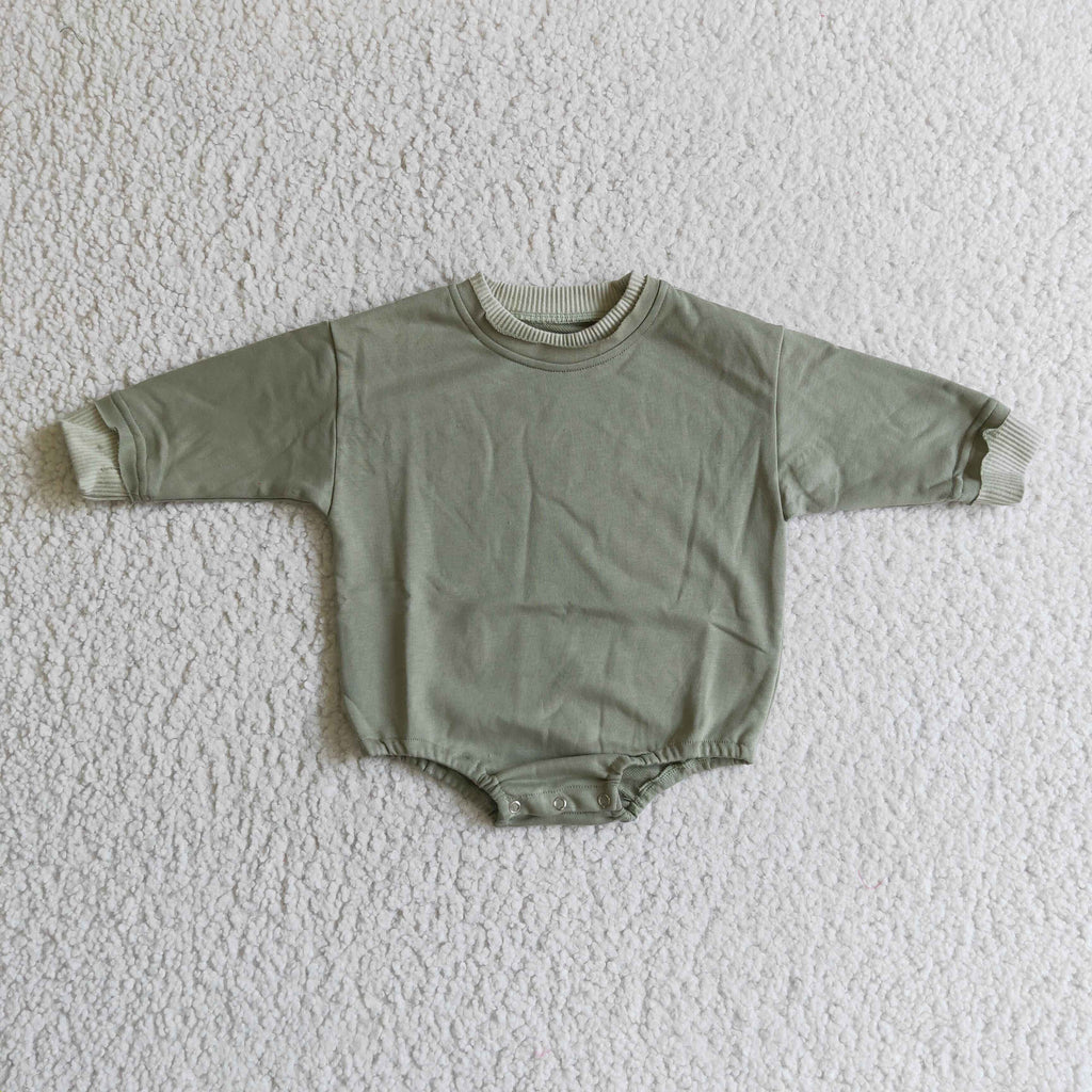 Olive cotton long sleeves baby girls sweater romper
