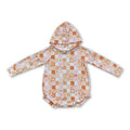 Orange floral smile plaid long sleeves baby girls fall romper
