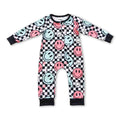 Plaid smile long sleeves zipper baby kids romper
