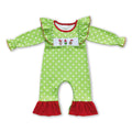 Green face polka dots long sleeves baby girls Christmas romper