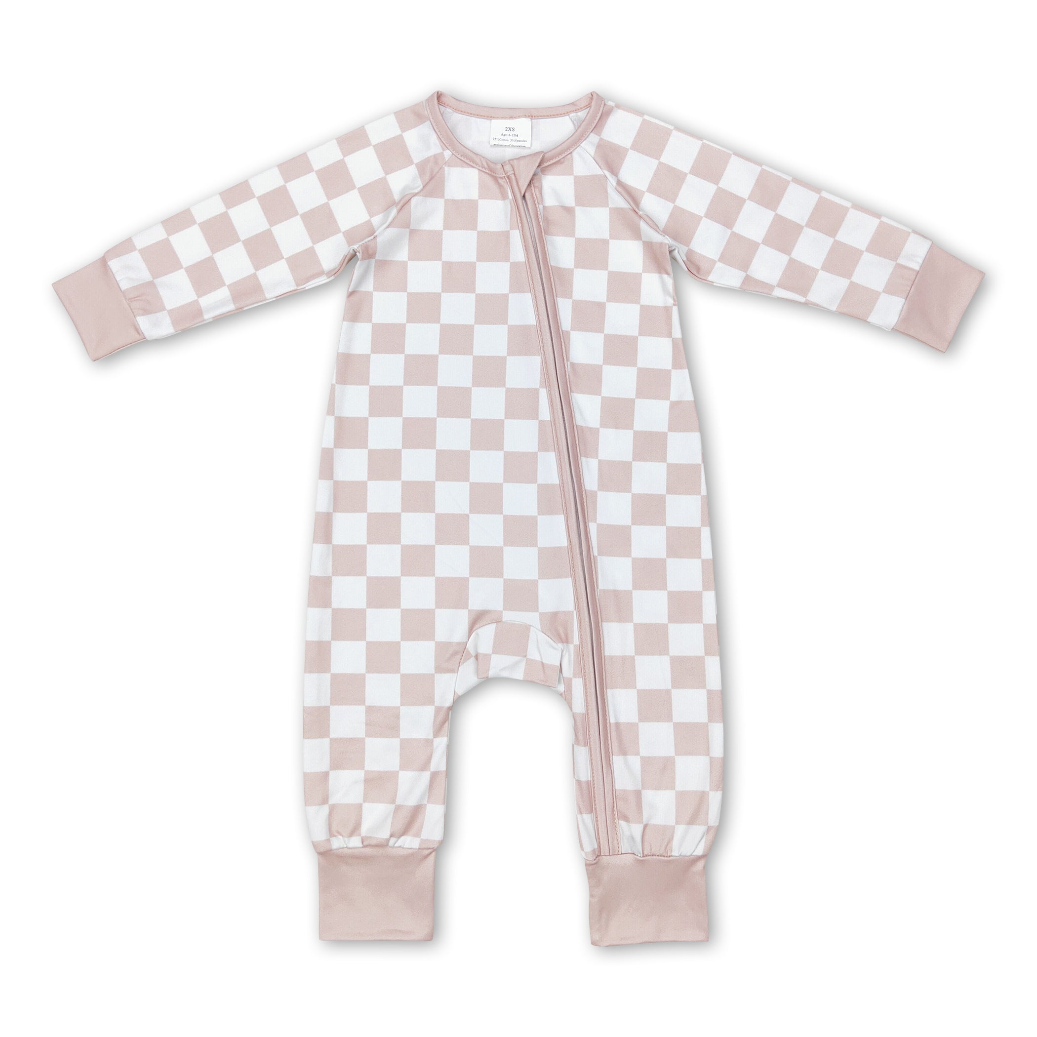 Khaki plaid long sleeves baby kids zipper romper