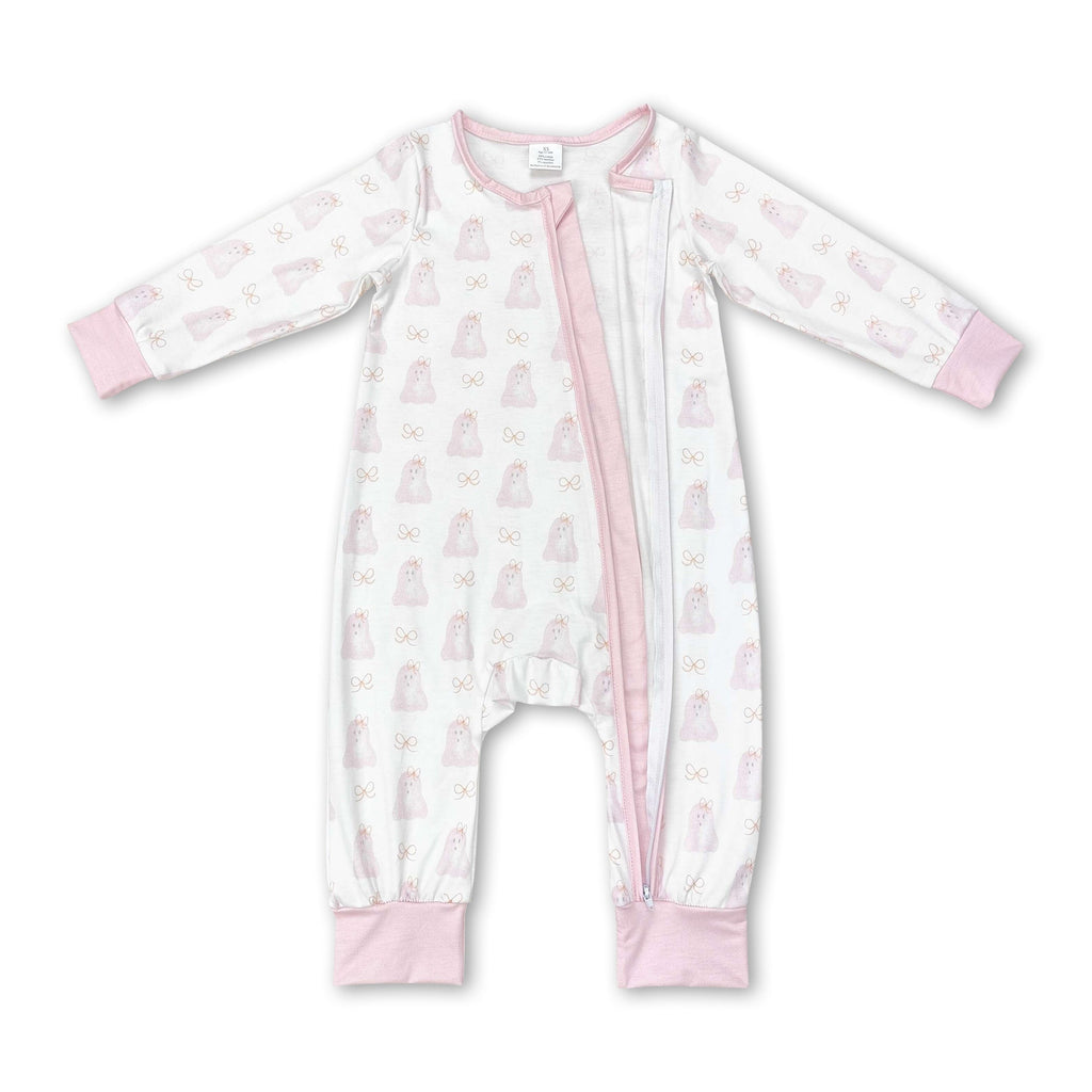 Pink long sleeves dog baby girls zipper romper