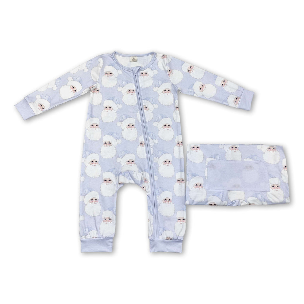 Light blue santa baby boys Christmas zipper romper