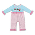 Santa deer long sleeves pink stripe baby Christmas romper