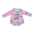 Long sleeves pink plaid dog baby girls Christmas romper