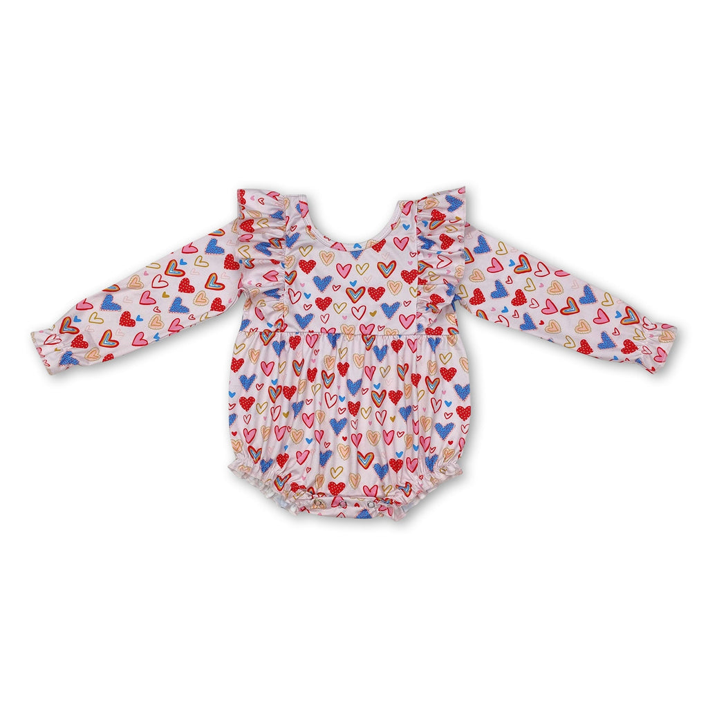 Long sleeves heart baby girls valentine's day romper