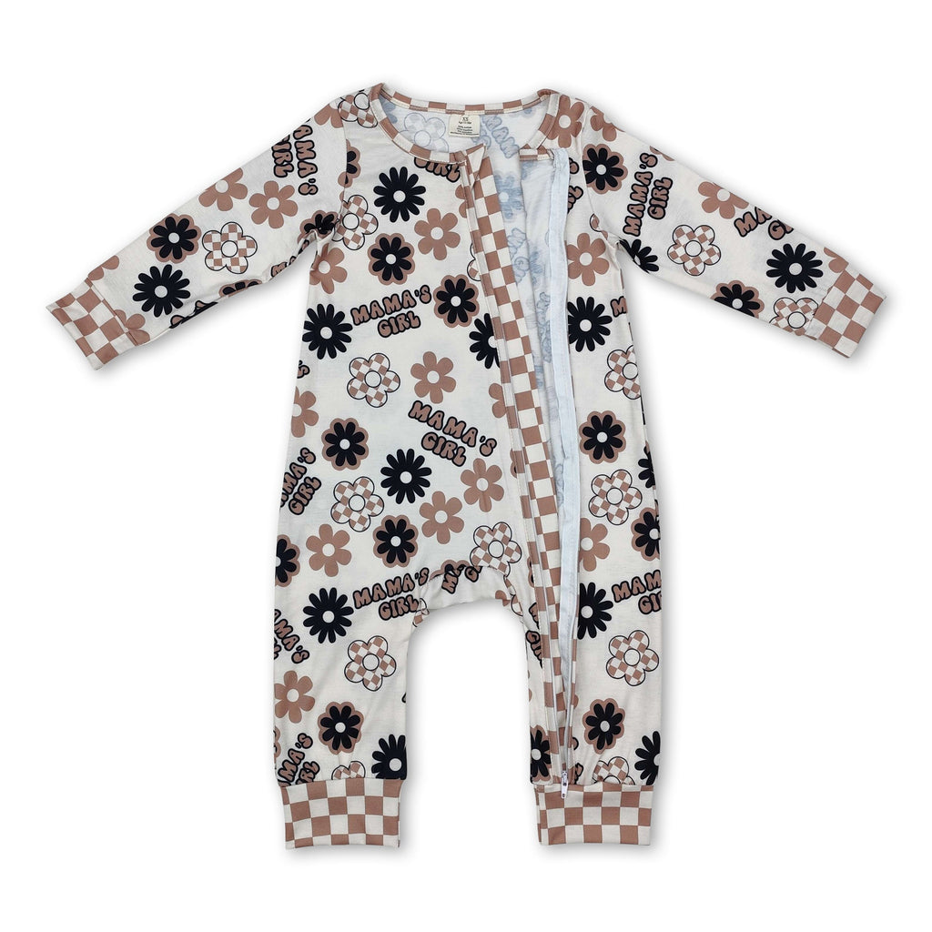 Mama's girls floral plaid baby zipper romper