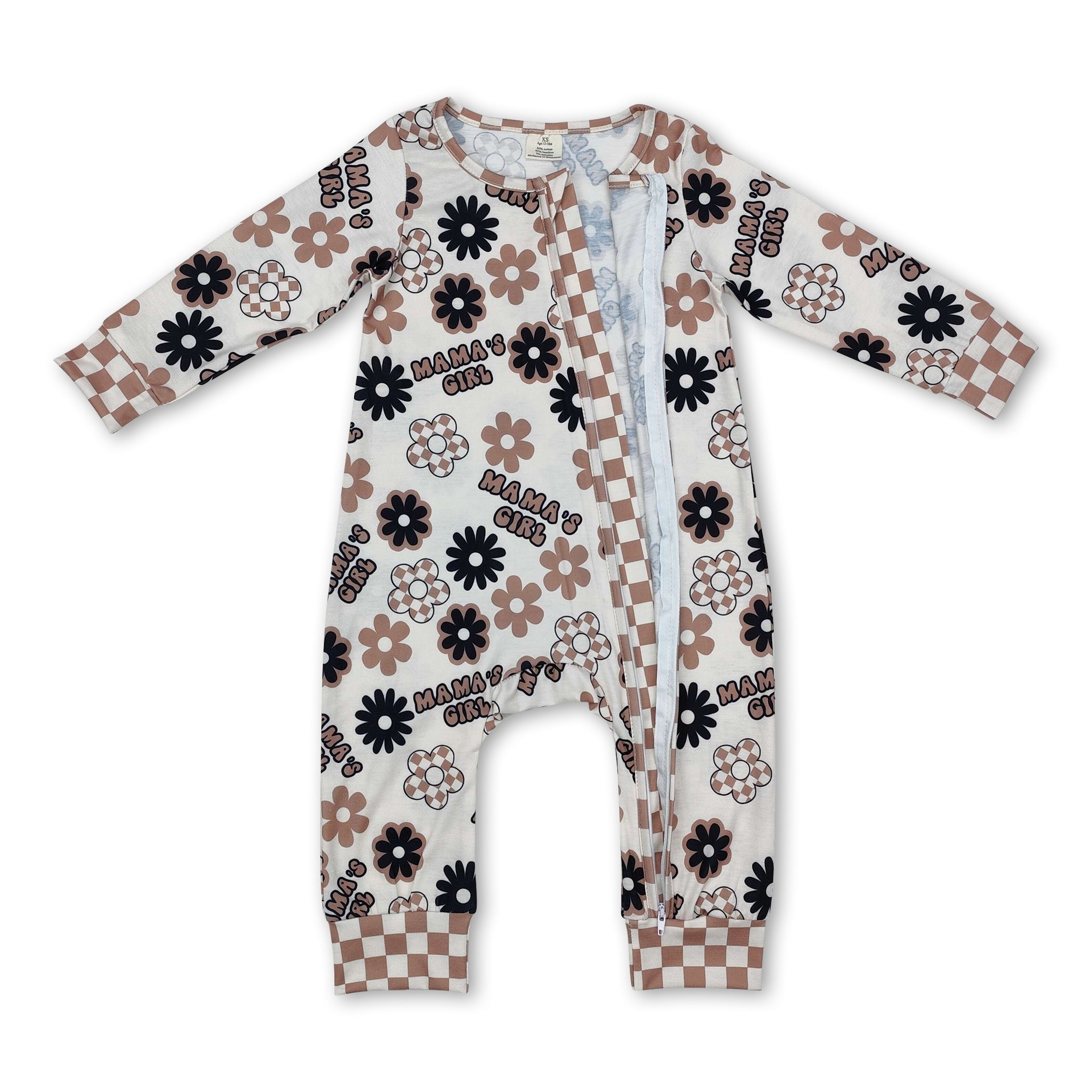 Mama's girls floral plaid baby zipper romper