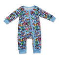 Light blue long sleeves pig bear toy baby zipper romper