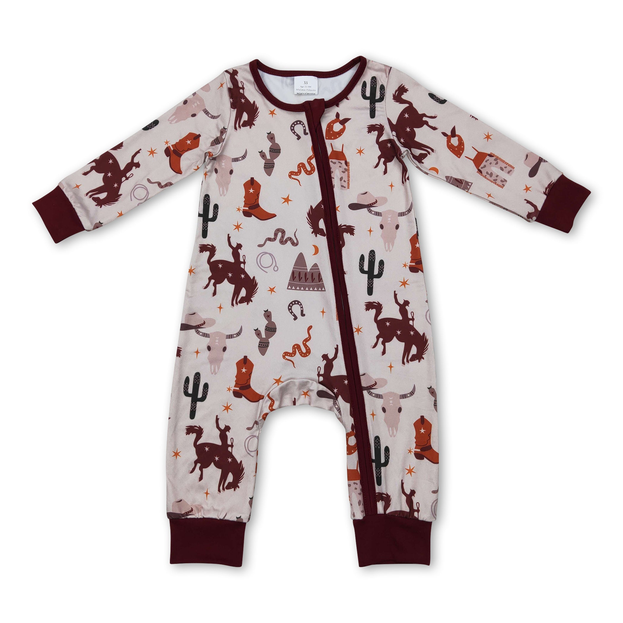 Cactus boots rodeo zipper baby kids western romper