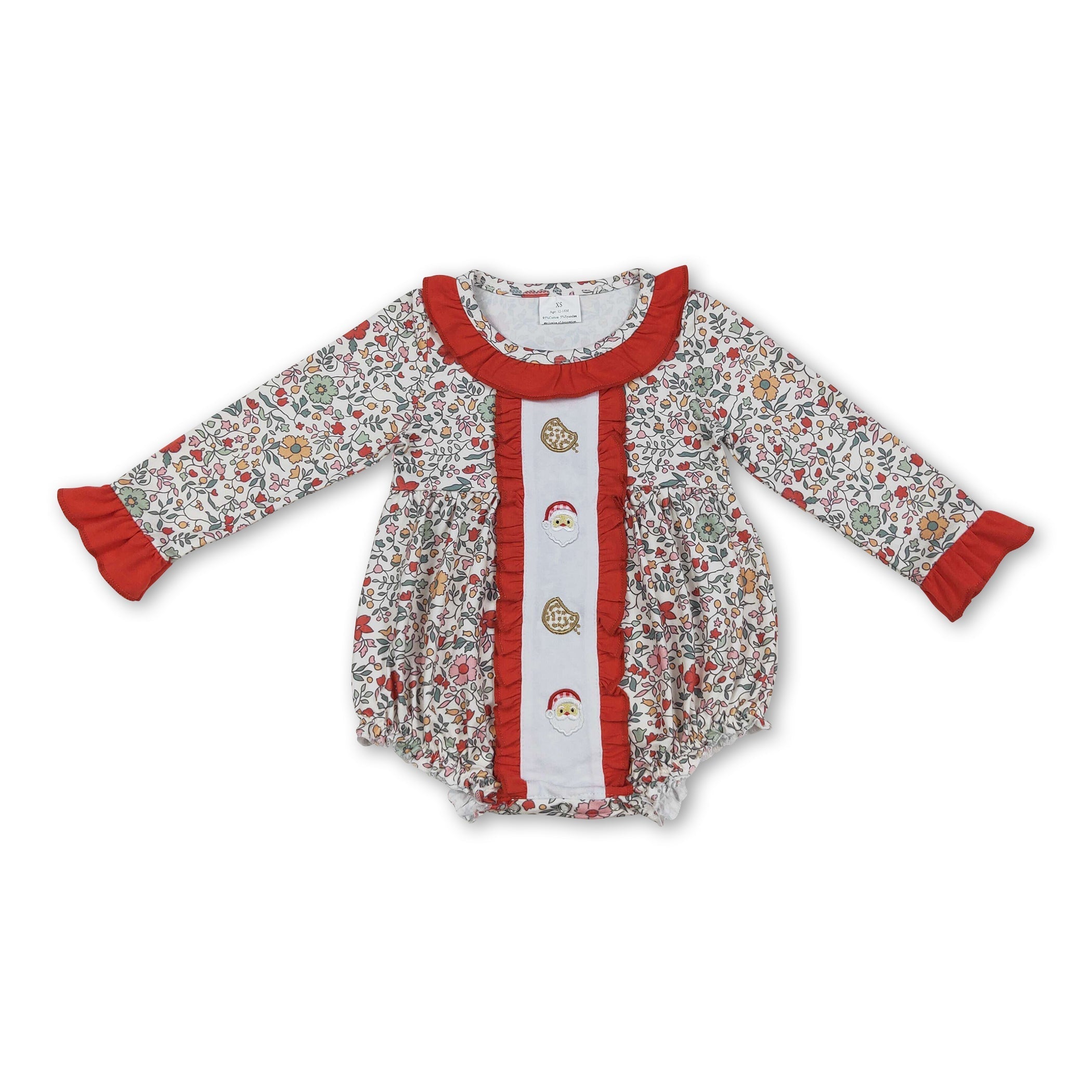 Floral santa cookie baby girls Christmas romper