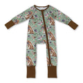 Brown long sleeves dog duck baby boy zipper romper