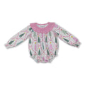Long sleeves pink bow Christmas tree baby girl zipper romper