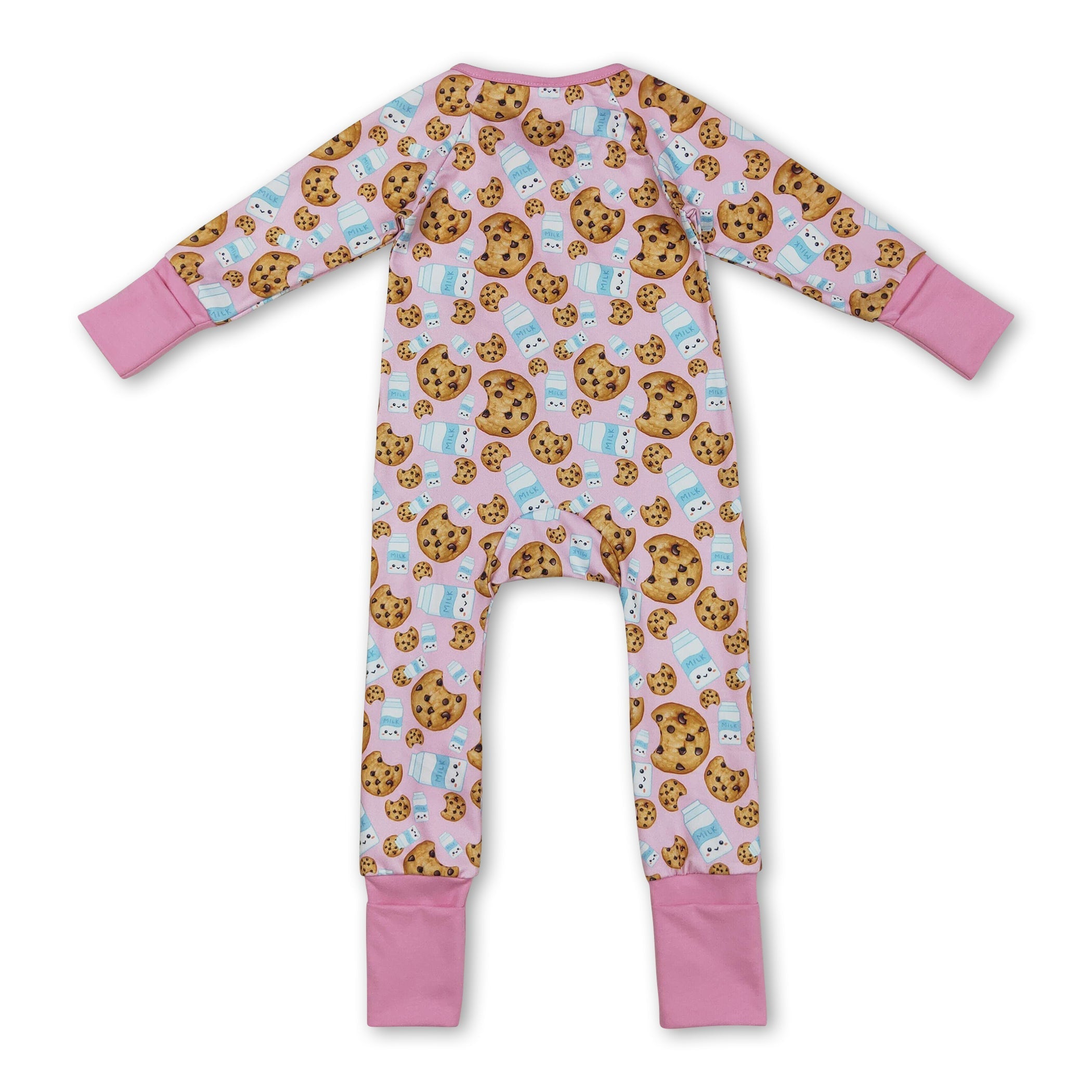 Long sleeves cookie milk pink baby girl Christmas zipper romper