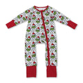 Christmas lighting green face baby kids zipper romper