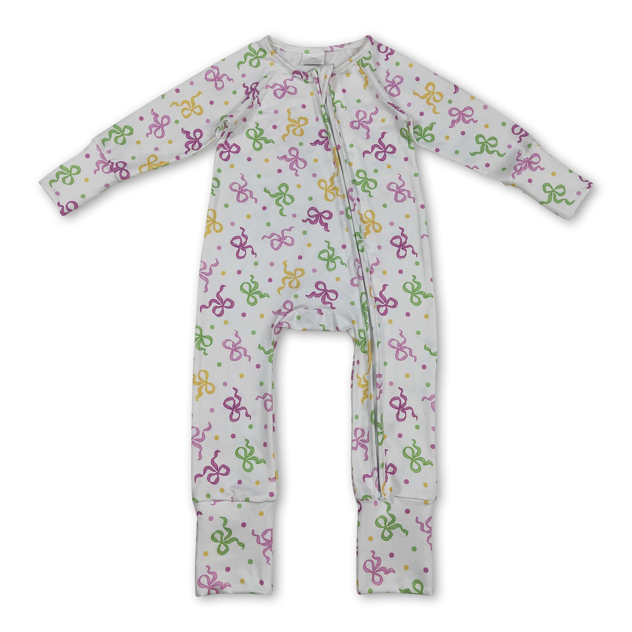 long sleeves purple green yellow bows polka baby romper
